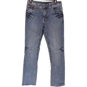 Ethyl acid wash denim with copper and sapphire details